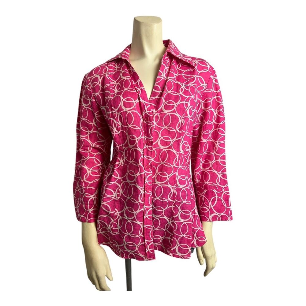 Harve Benard Pink Linen Blouse Shirt Top L Cruise Resort Casual Preppy